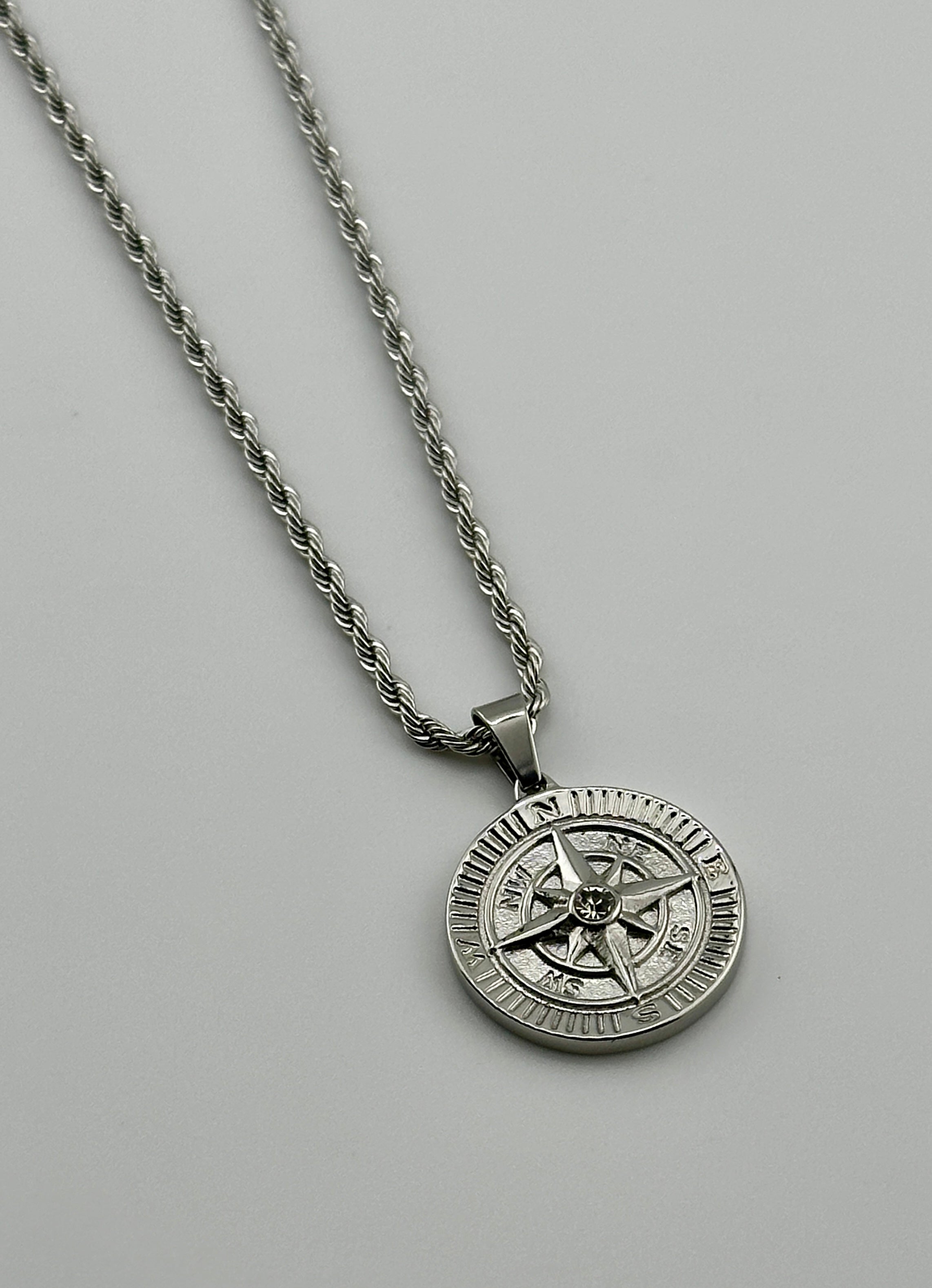 Compass Coin Pendant (Silver)