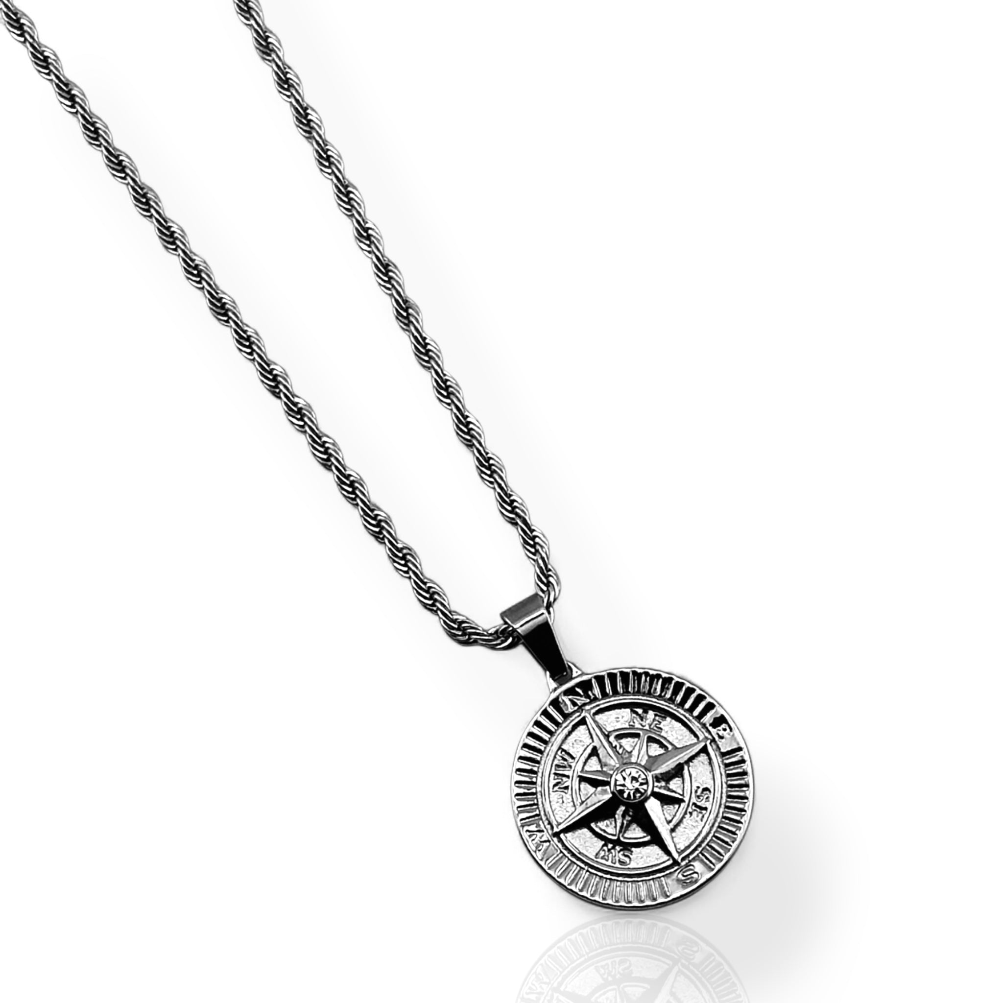 Compass Coin Pendant (Silver)