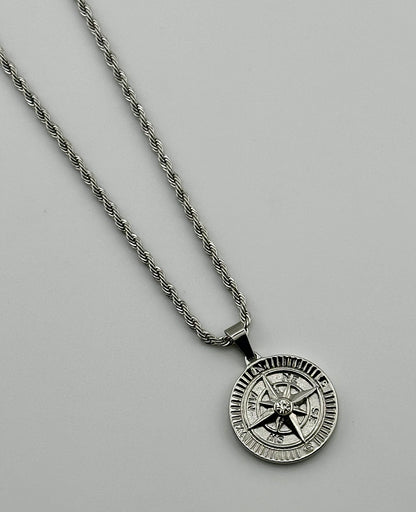Compass Coin Pendant (Silver)