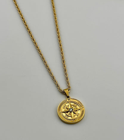 Compass Coin Pendant (Gold)