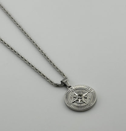 Compass Coin Pendant (Silver)