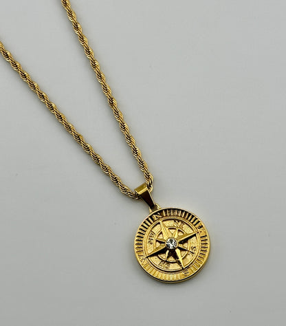 Compass Coin Pendant (Gold)