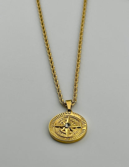 Compass Coin Pendant (Gold)