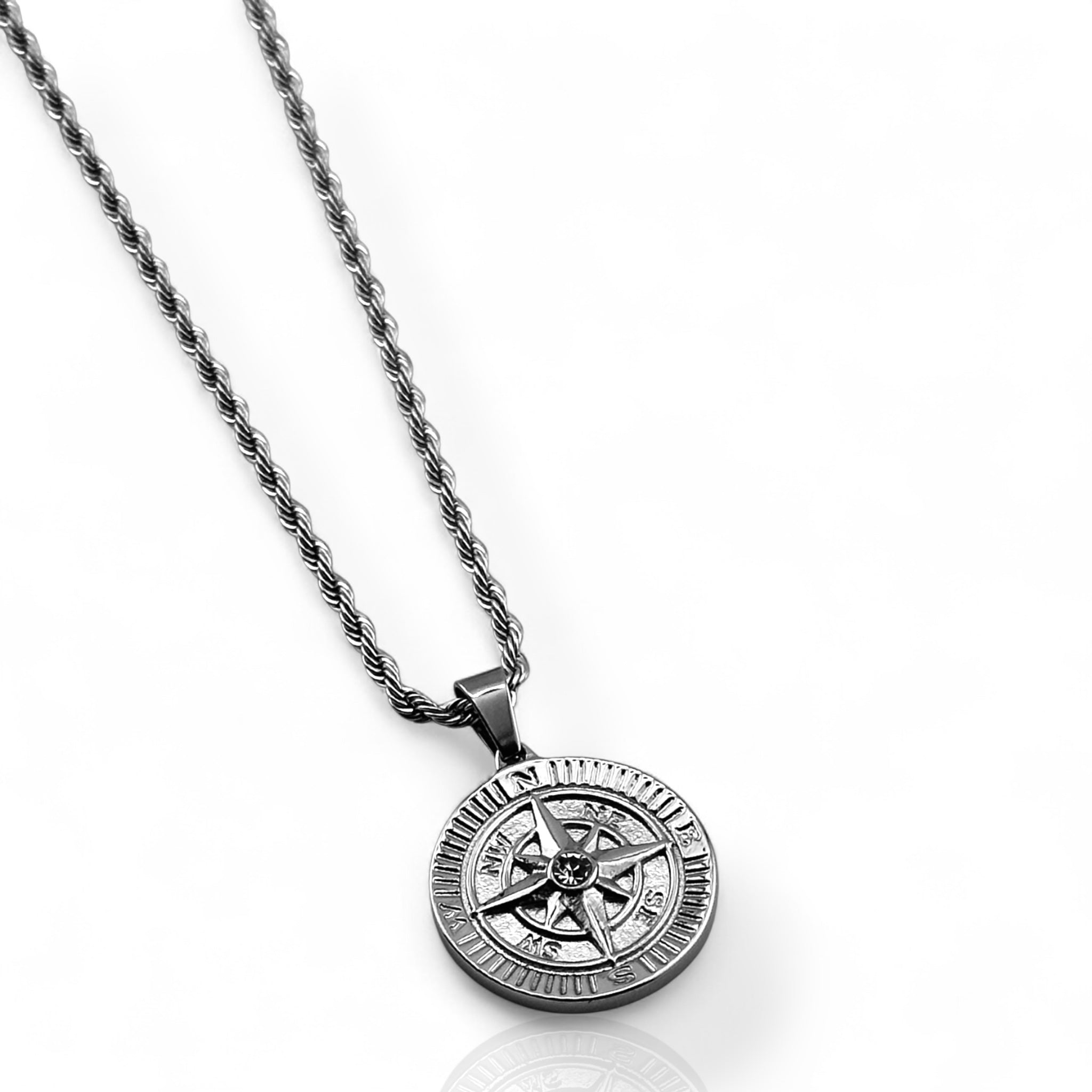 Compass Coin Pendant (Silver)