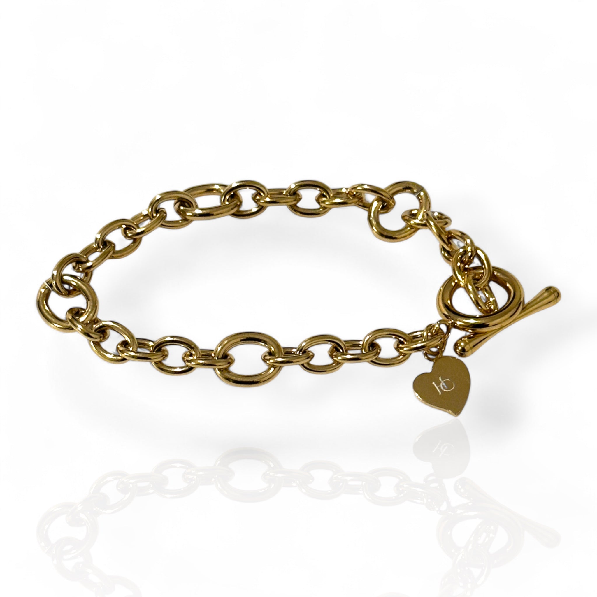 Cable & Heart 8mm Gold Bracelet